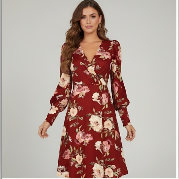 By Design Dresses & Skirts - Boho Rose Floral Print Wrap Dress